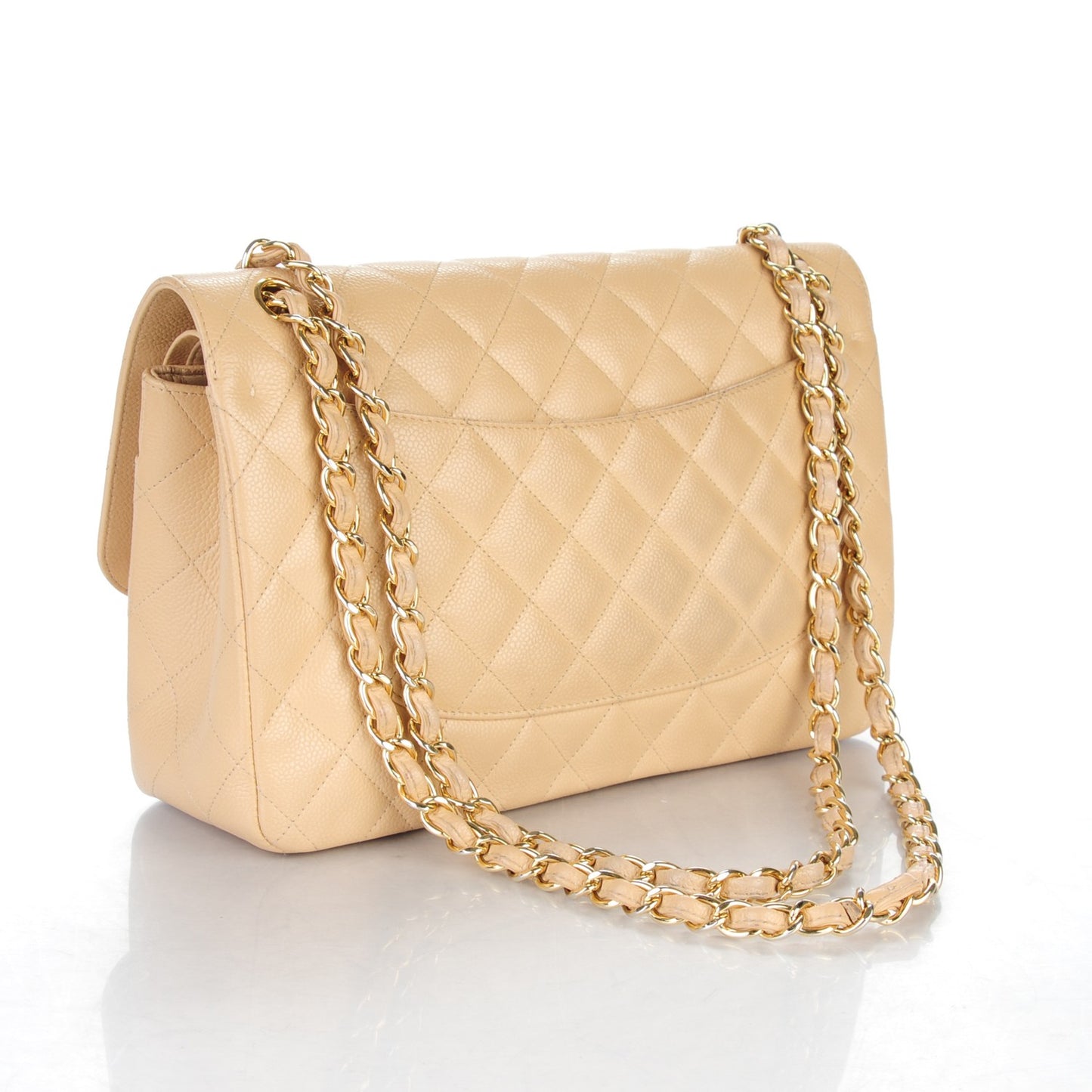 Caviar Quilted Jumbo Double Flap Beige Clair