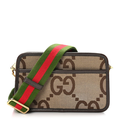 Gucci Monogram Jumbo GG Textured Dollar Calfskin Web Mini Crossbody Bag Camel Ebony New Acero 1 of 8