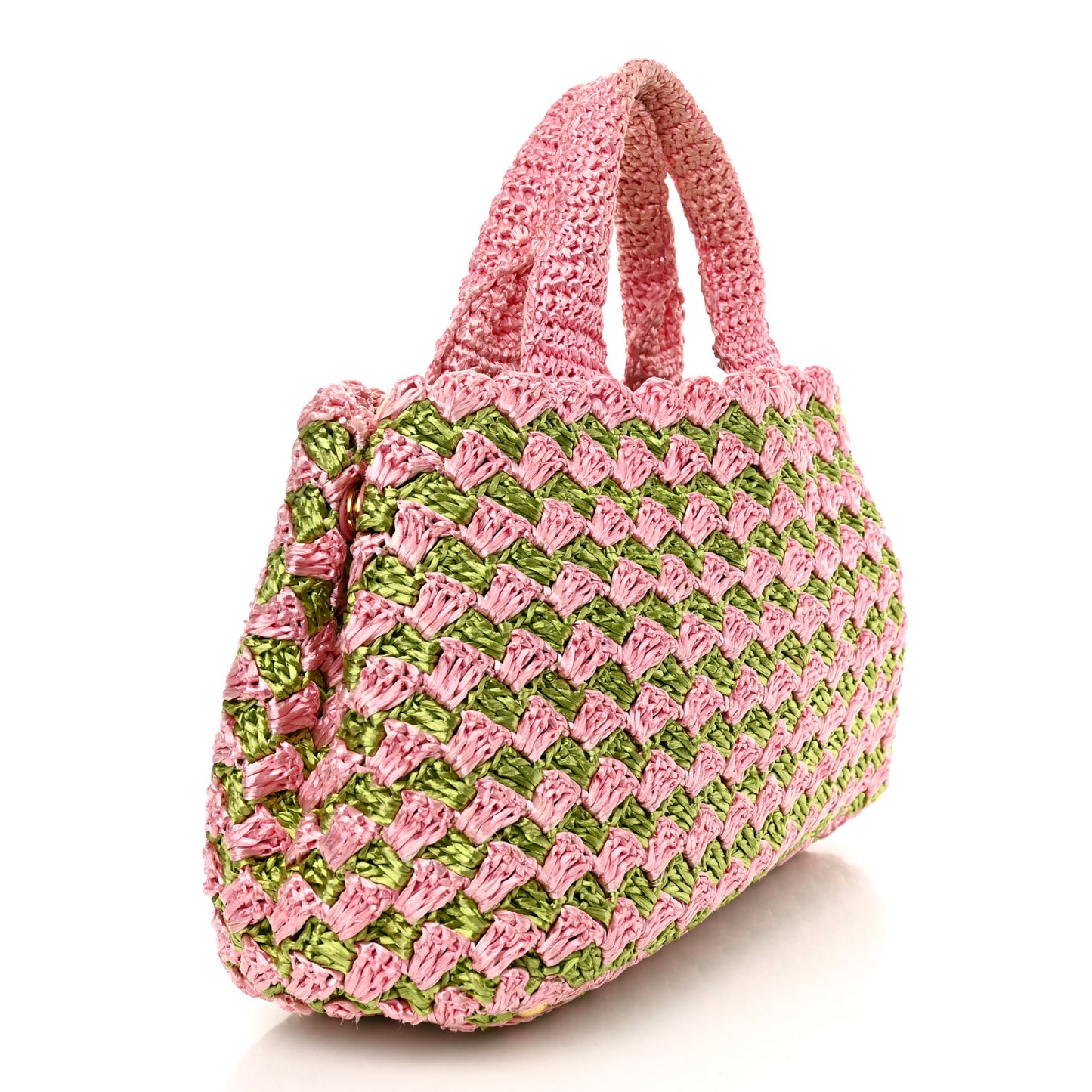 Raffia Crochet Bi-Color Small Tote Prato Rosa