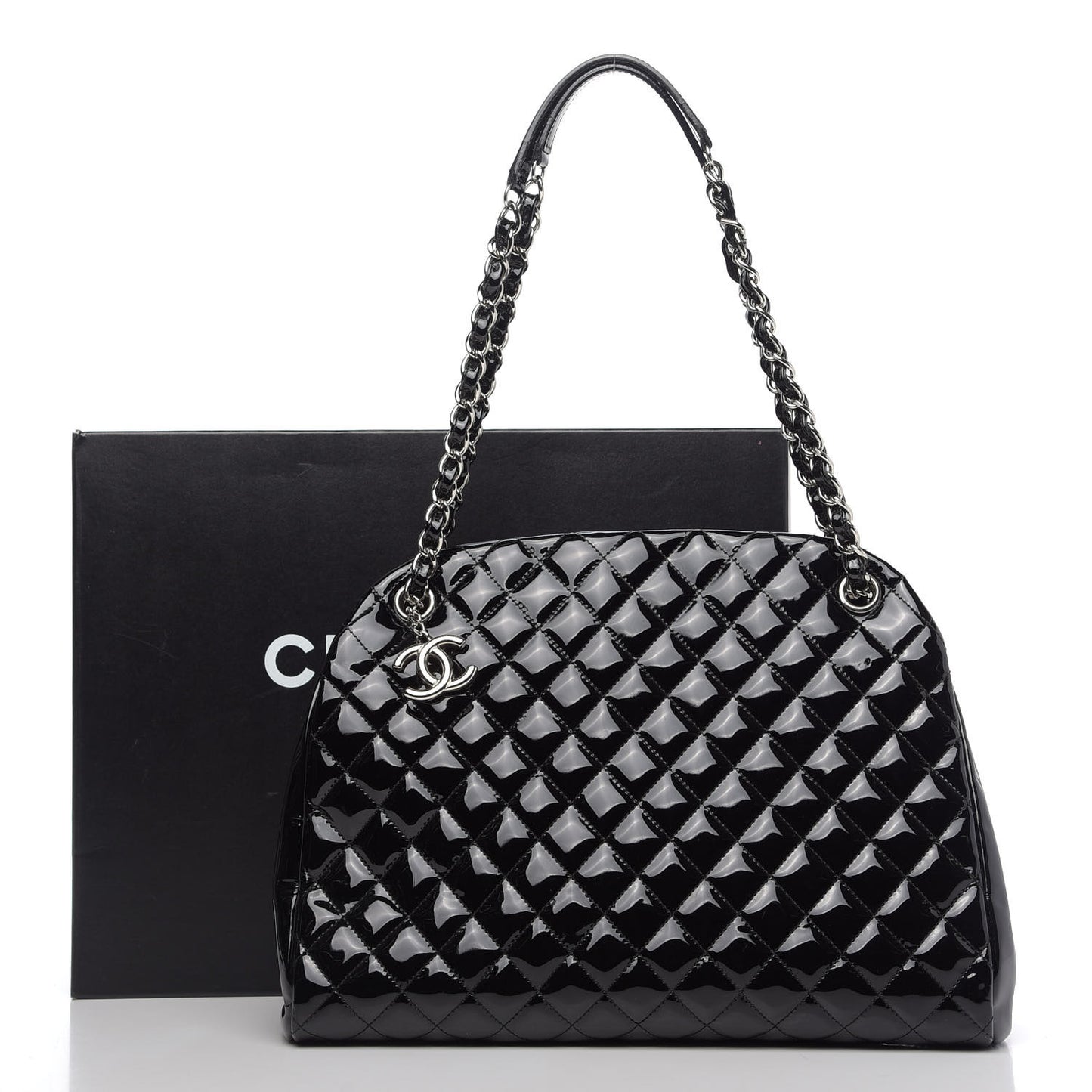 Patent Quilted Large Just Mademoiselle Bowling Bag Black