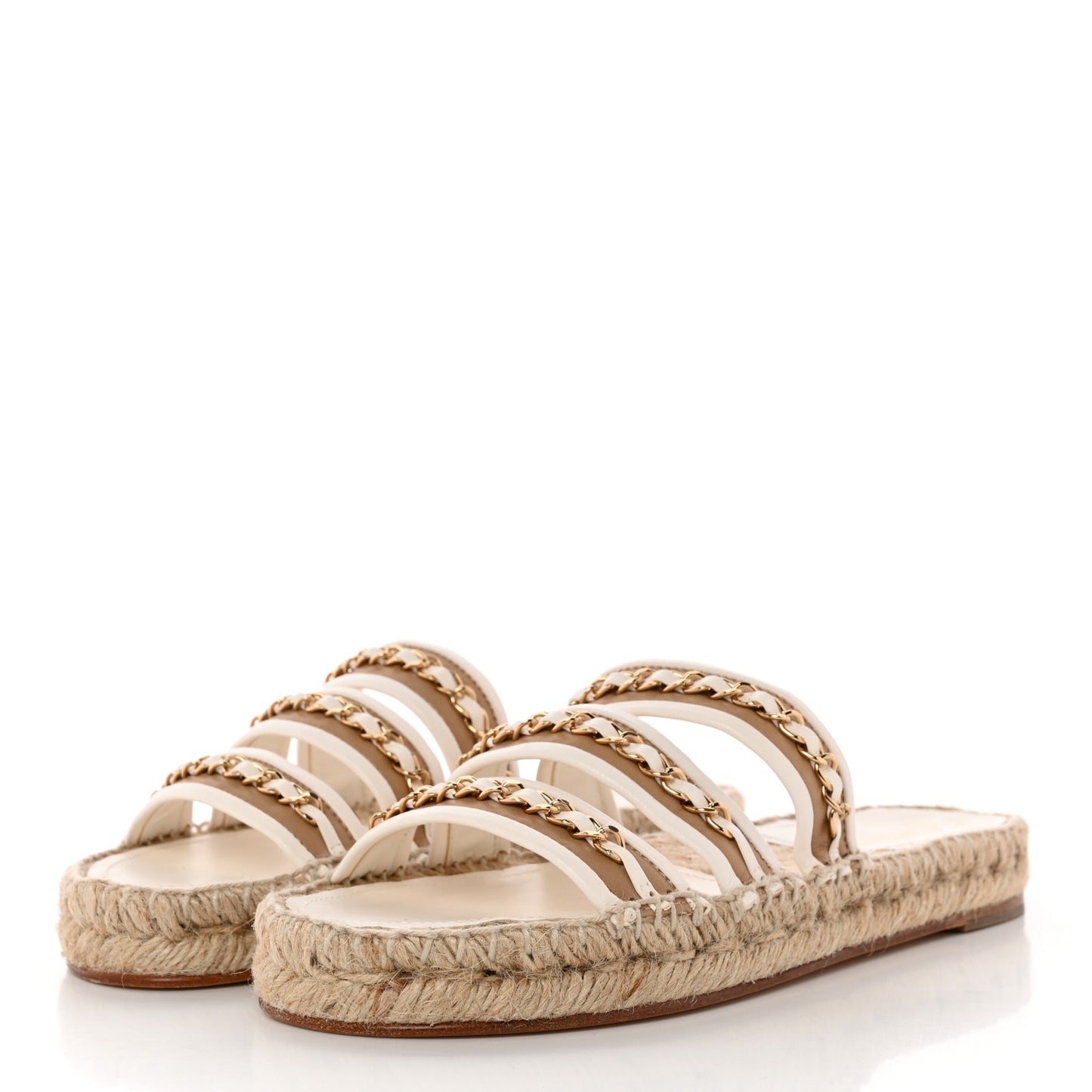 Lambskin Chain Espadrille Slip On Sandals 38 White