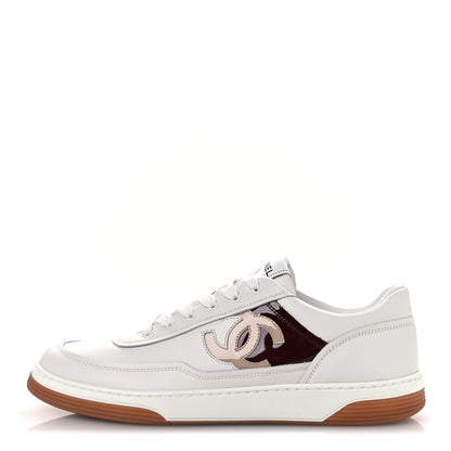 Chanel Calfskin Patent Calfskin Mens CC Sneakers 41 White Pink Red 1 of 10
