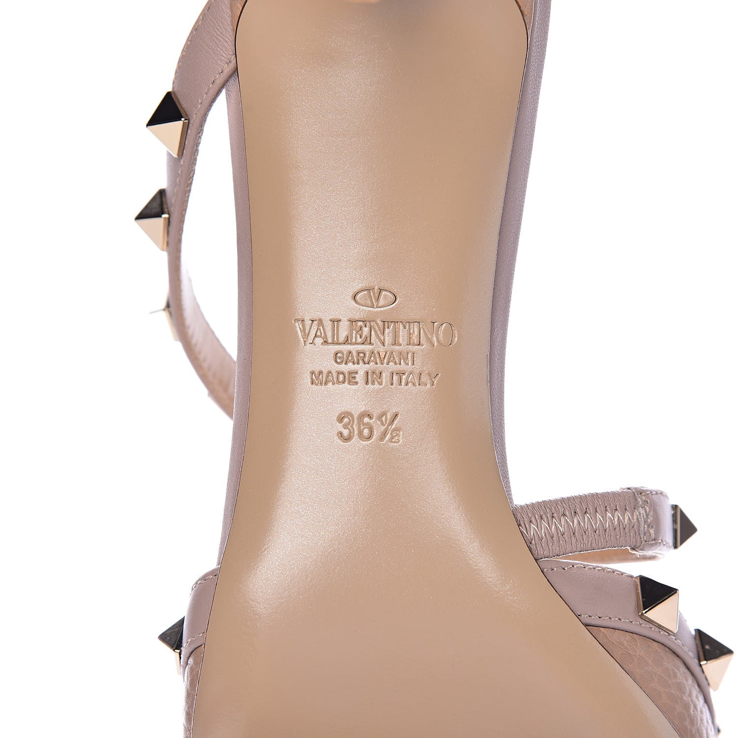 Valentino Garavani Pebbled Calfskin Rockstud Cross Strap 50mm Mules 36.5 Poudre 8 of 12
