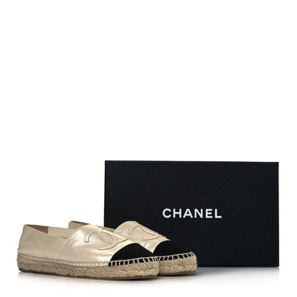 Chanel Metallic Calfskin Grosgrain CC Espadrilles 37 Ivory Black 10 of 10