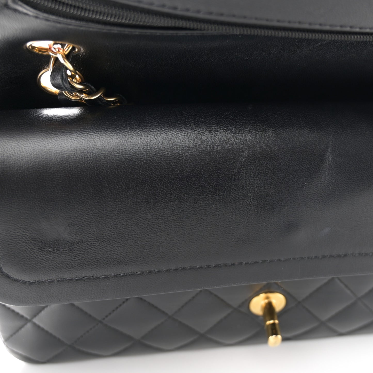 Lambskin Quilted Medium Double Flap Black
