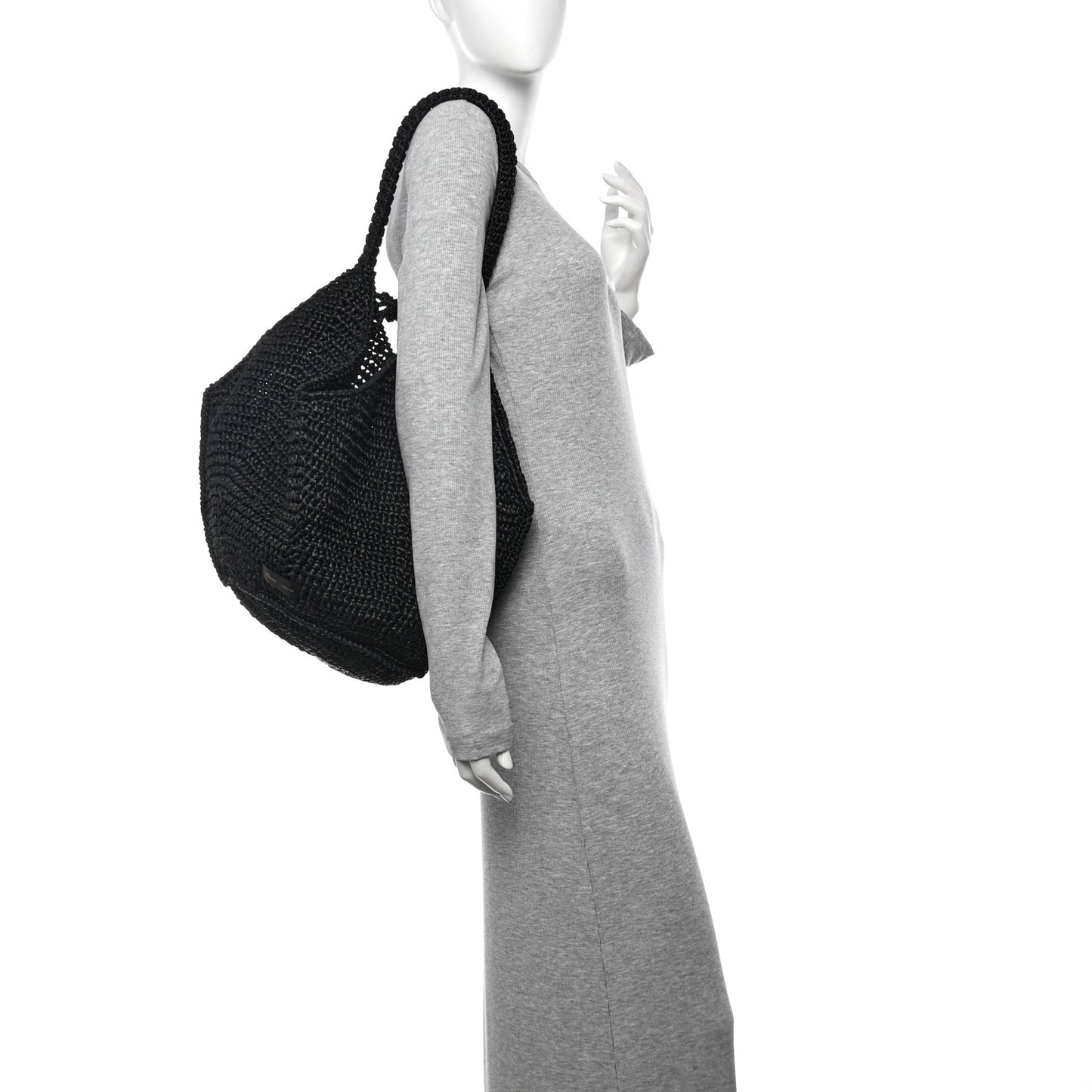 Raffia Medium Lotus Tote Black