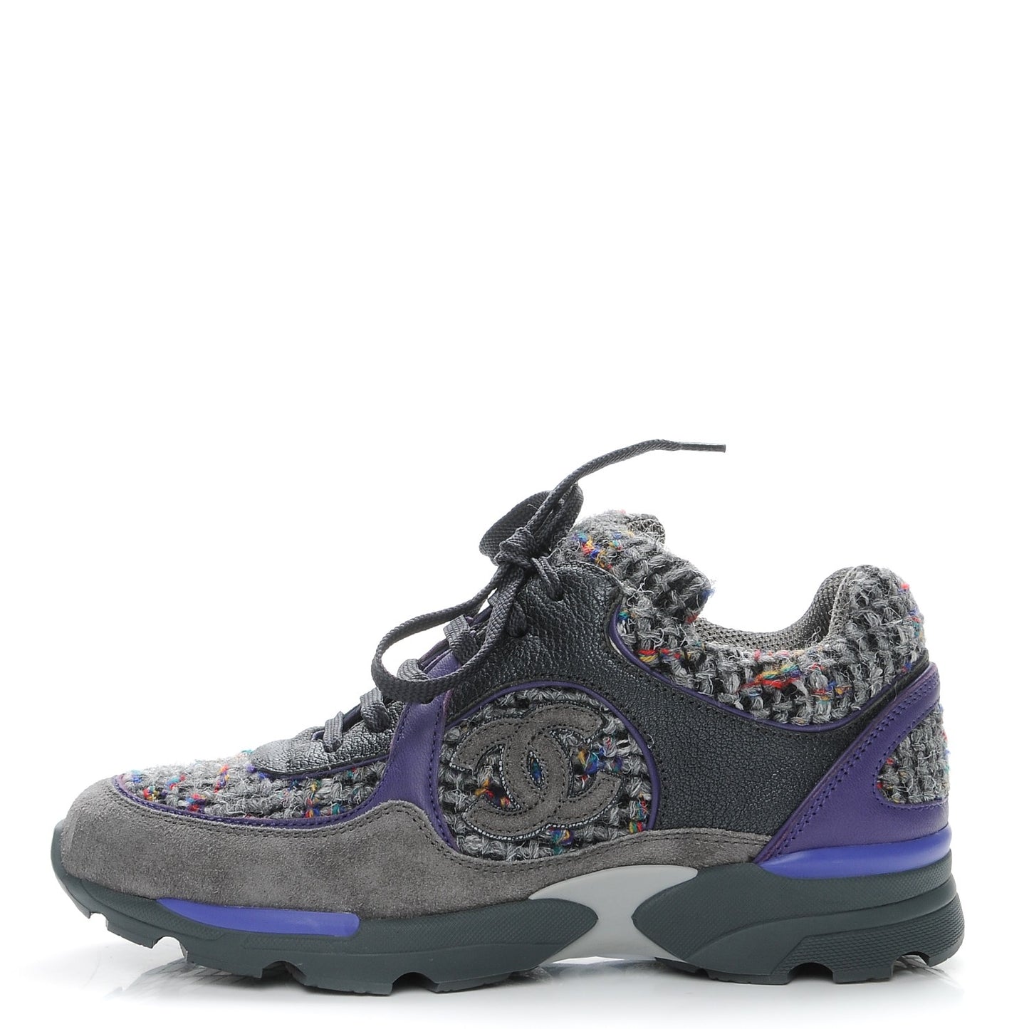 Suede Tweed Goatskin CC Sneakers 36 Grey Purple