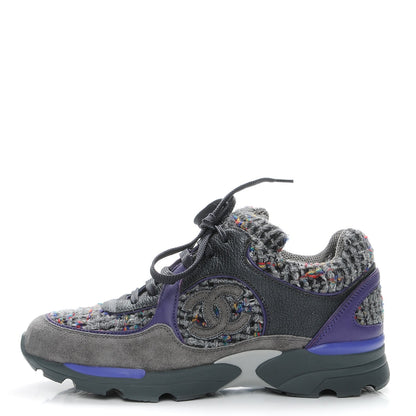 Chanel Suede Tweed Goatskin CC Sneakers 36 Grey Purple 1 of 9