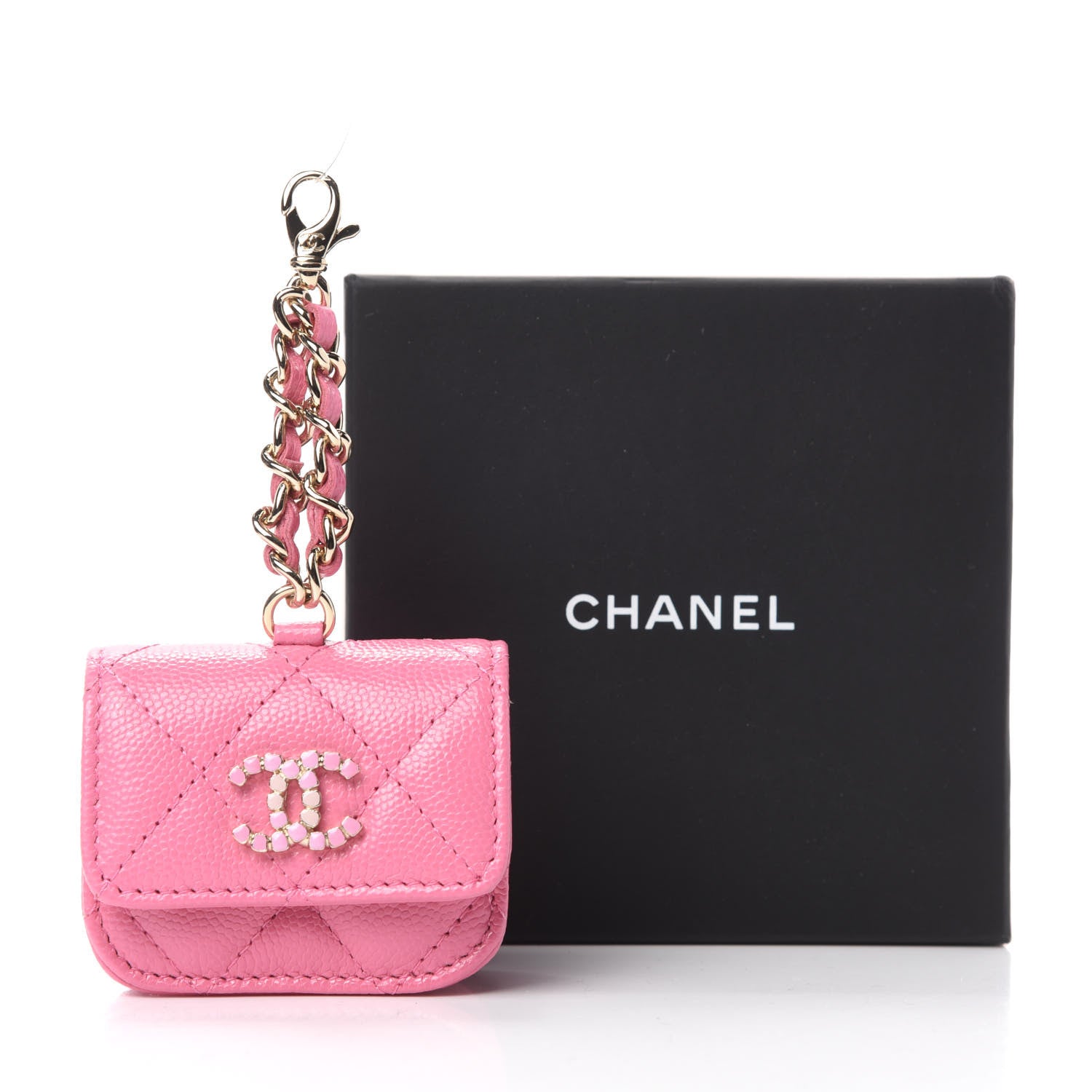Chanel Caviar Quilted Crystal CC Airpods Pro Case Pink 9 of 9