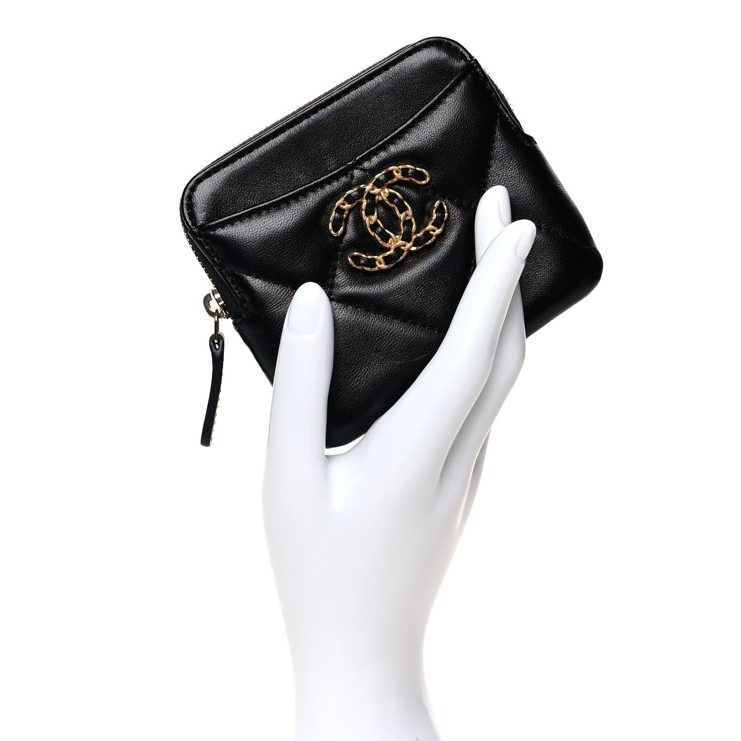 Chanel Lambskin Quilted Chanel 19 Zip Card Holder Wallet Black 2 of 8