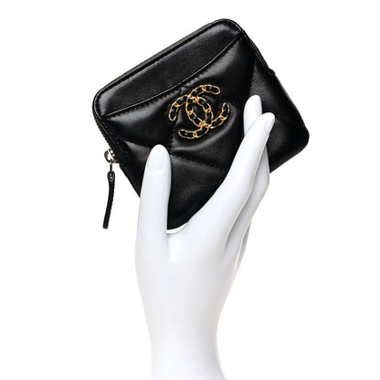 Chanel Lambskin Quilted Chanel 19 Zip Card Holder Wallet Black 2 of 8