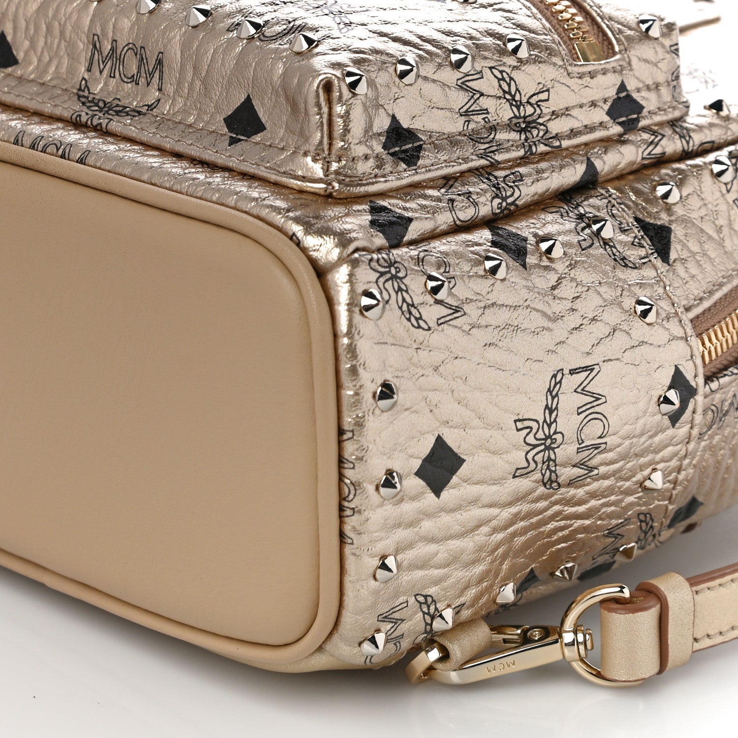MCM Visetos Studded X-Mini Stark Backpack Berlin Gold 10 of 10