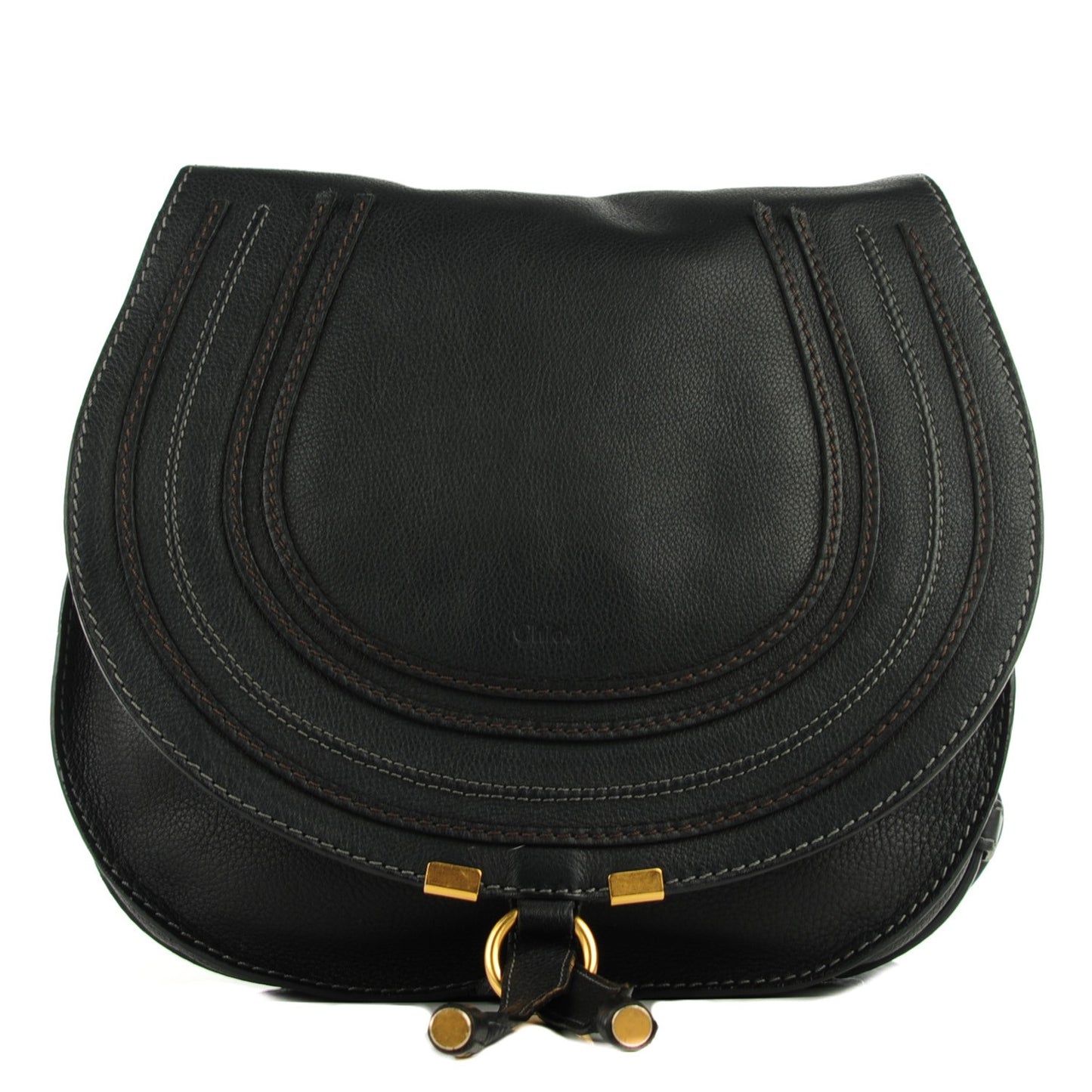 Calfskin Medium Marcie Round Crossbody Bag Black