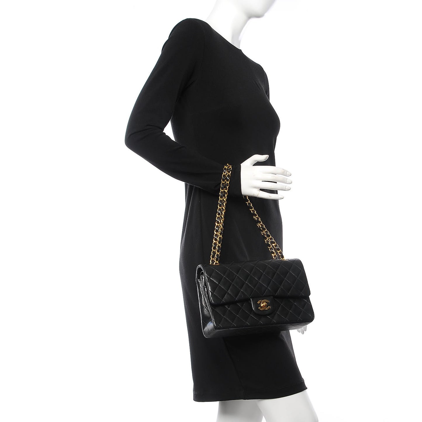 Lambskin Quilted Medium Double Flap Black