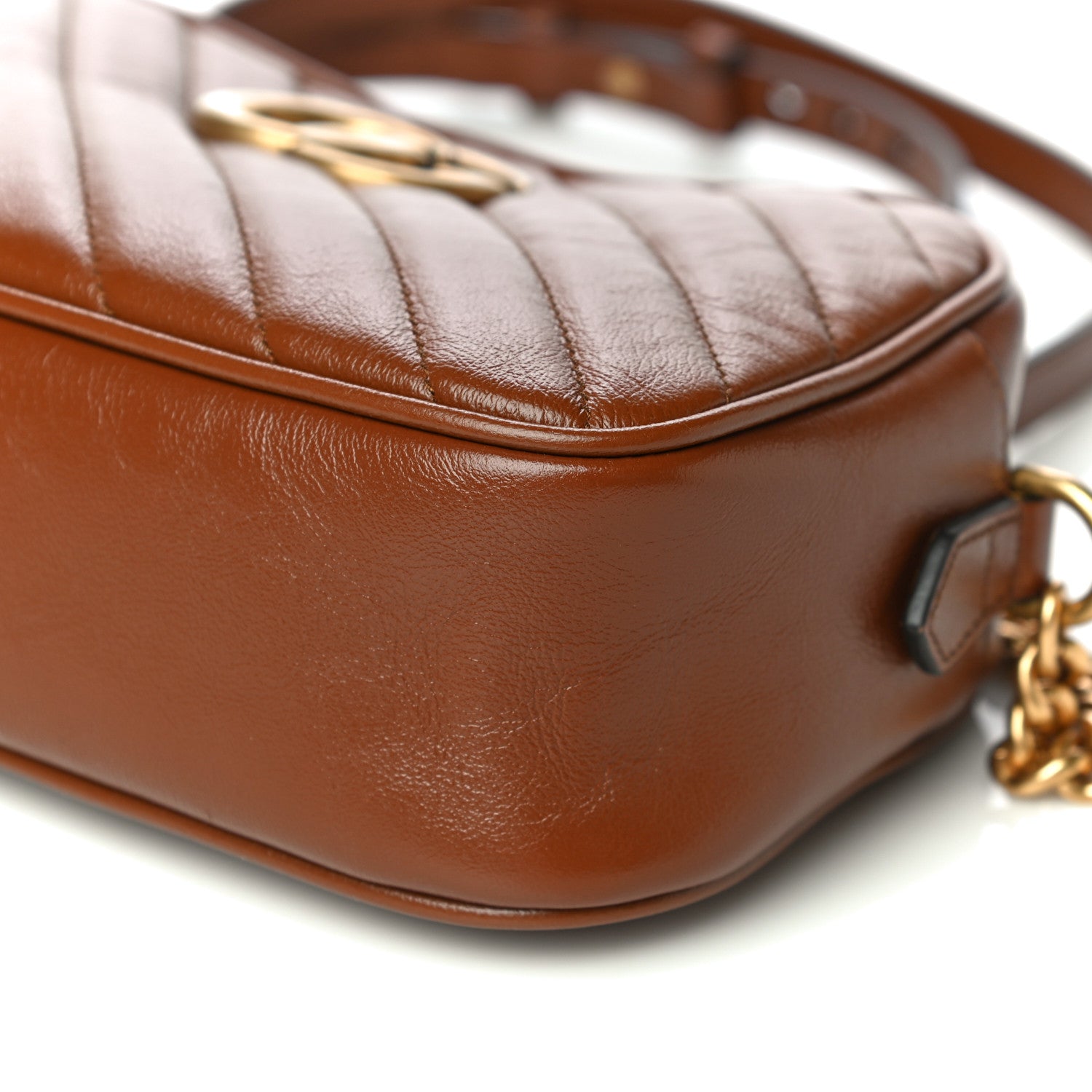 Gucci Glazed Calfskin Matelasse Diagonal Small GG Marmont Chain Shoulder Bag Cuir 11 of 12