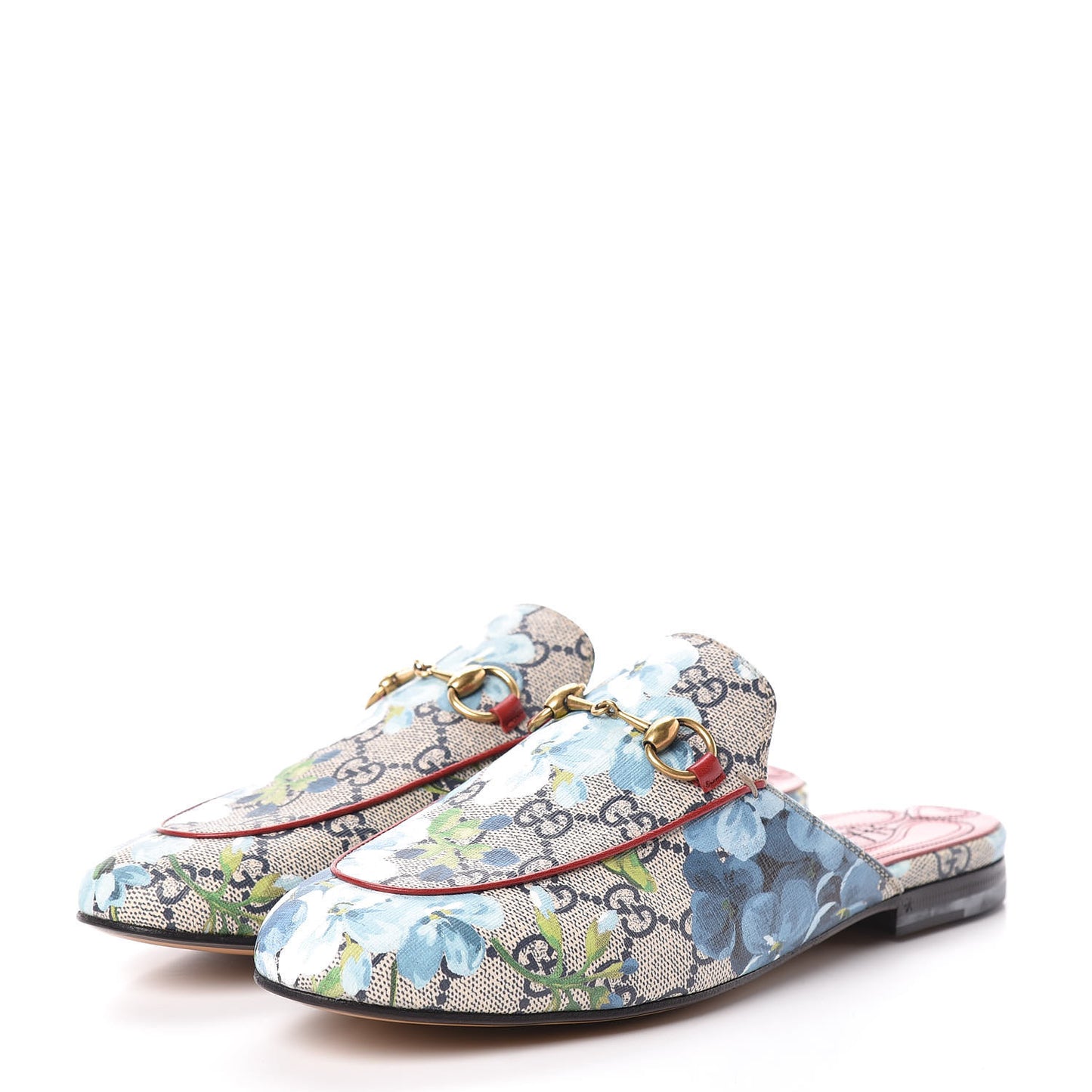 GG Supreme Monogram Blooms Womens Princetown Slippers 37 Beige Blue Navy Hibiscus Red
