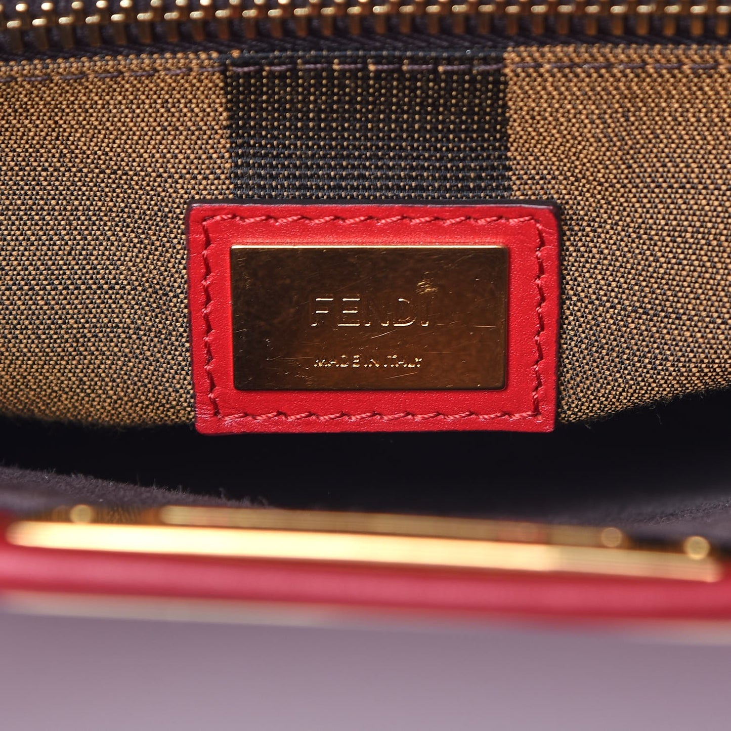 Vitello Morgan Fabric Jacquard Pequin Medium Peekaboo Iconic Satchel Mattone Tobacco Black