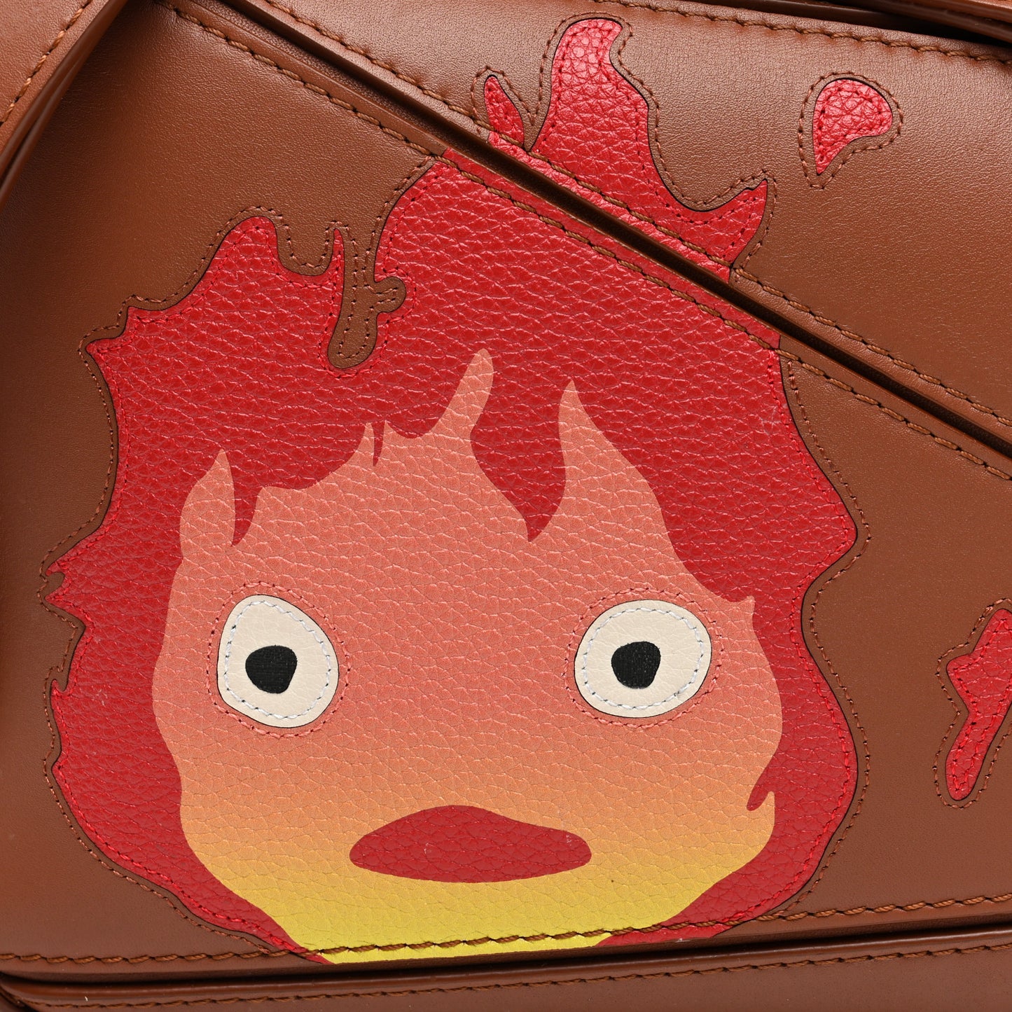 X HOWLS MOVING CASTLE Satin Calfskin Small Calcifer Puzzle Bag Rust