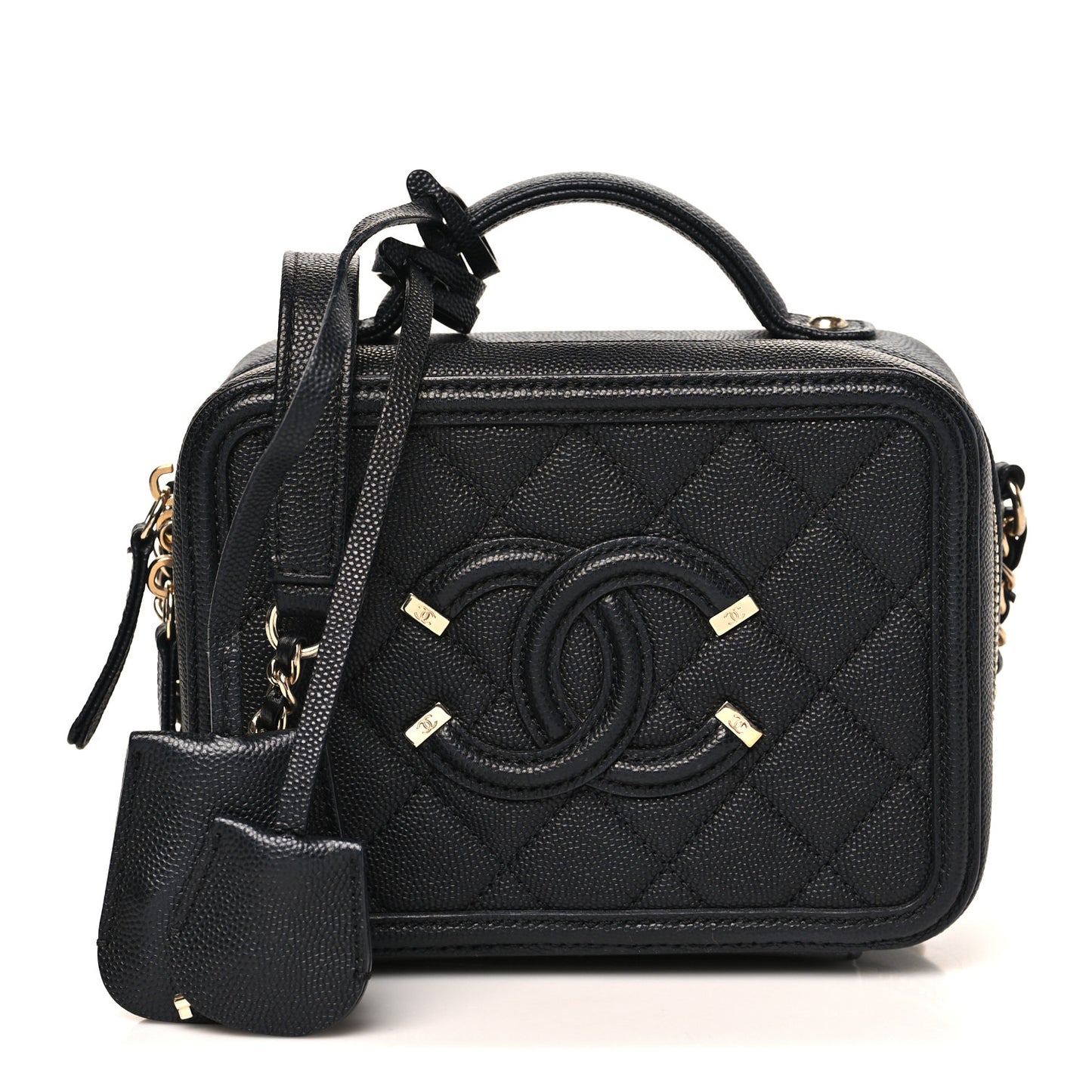 Caviar Quilted Small CC Filigree Vanity Case Black