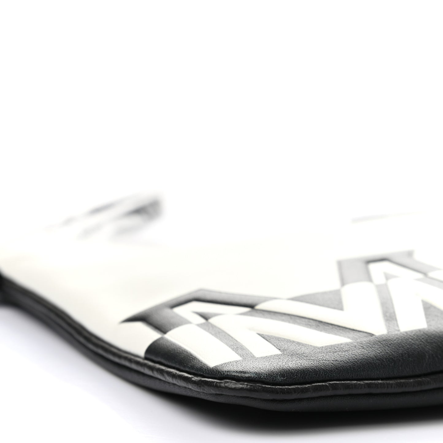 Calfskin Wristlet Logo Pouch Black White