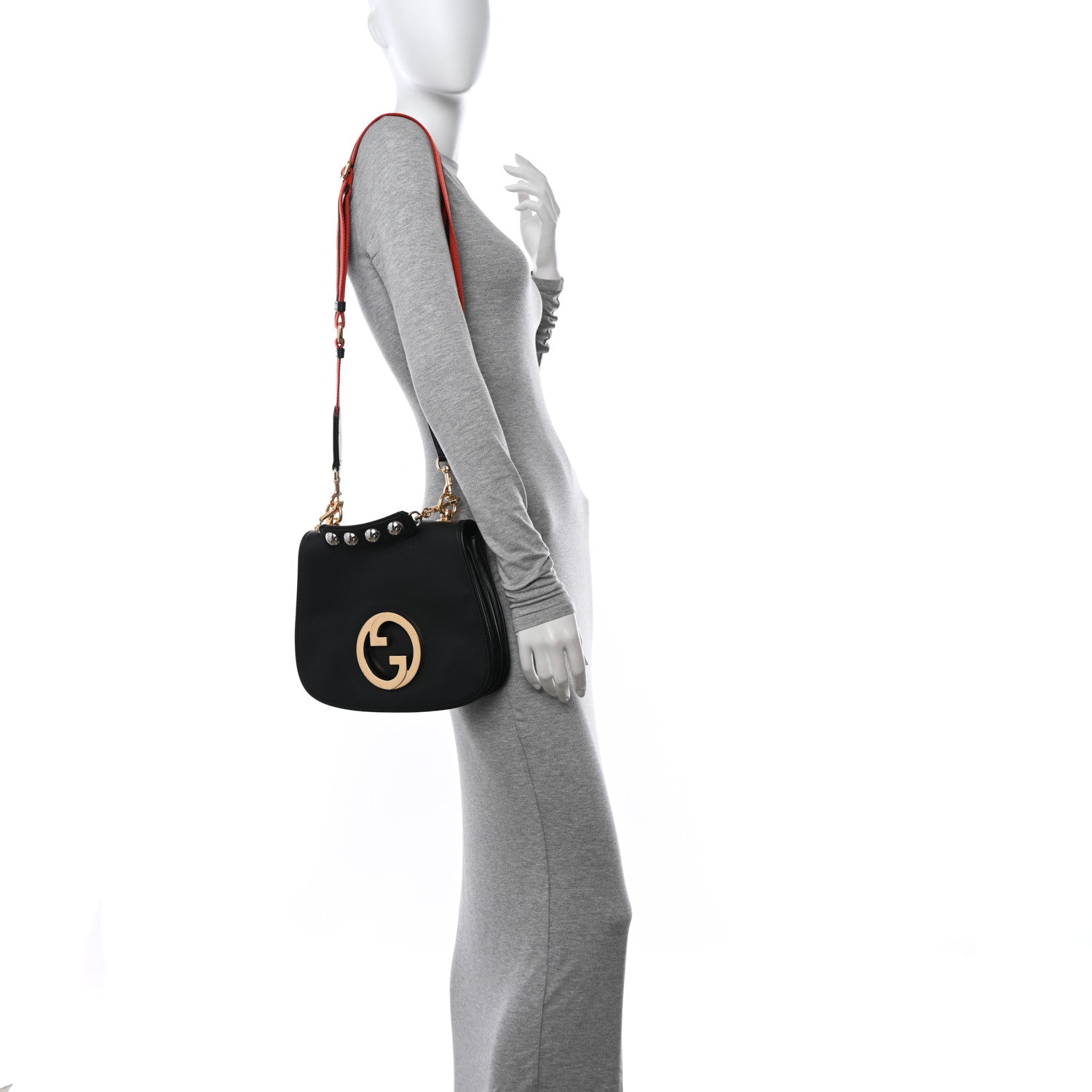 Gucci Roxy Calfskin Web Medium Studded Blondie Shoulder Flap Bag Black 2 of 12