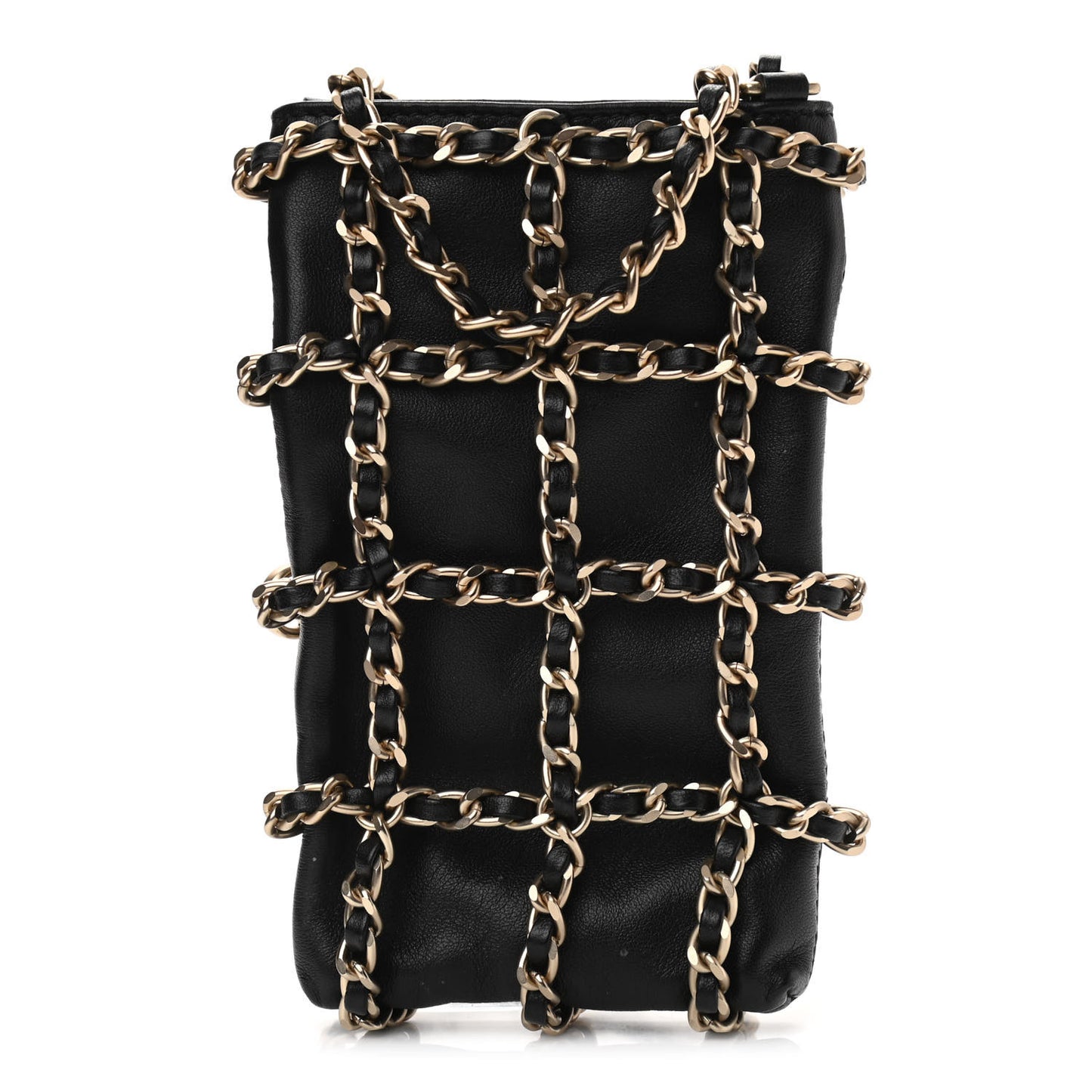 Lambskin Tech Me Out Clutch With Chain Black