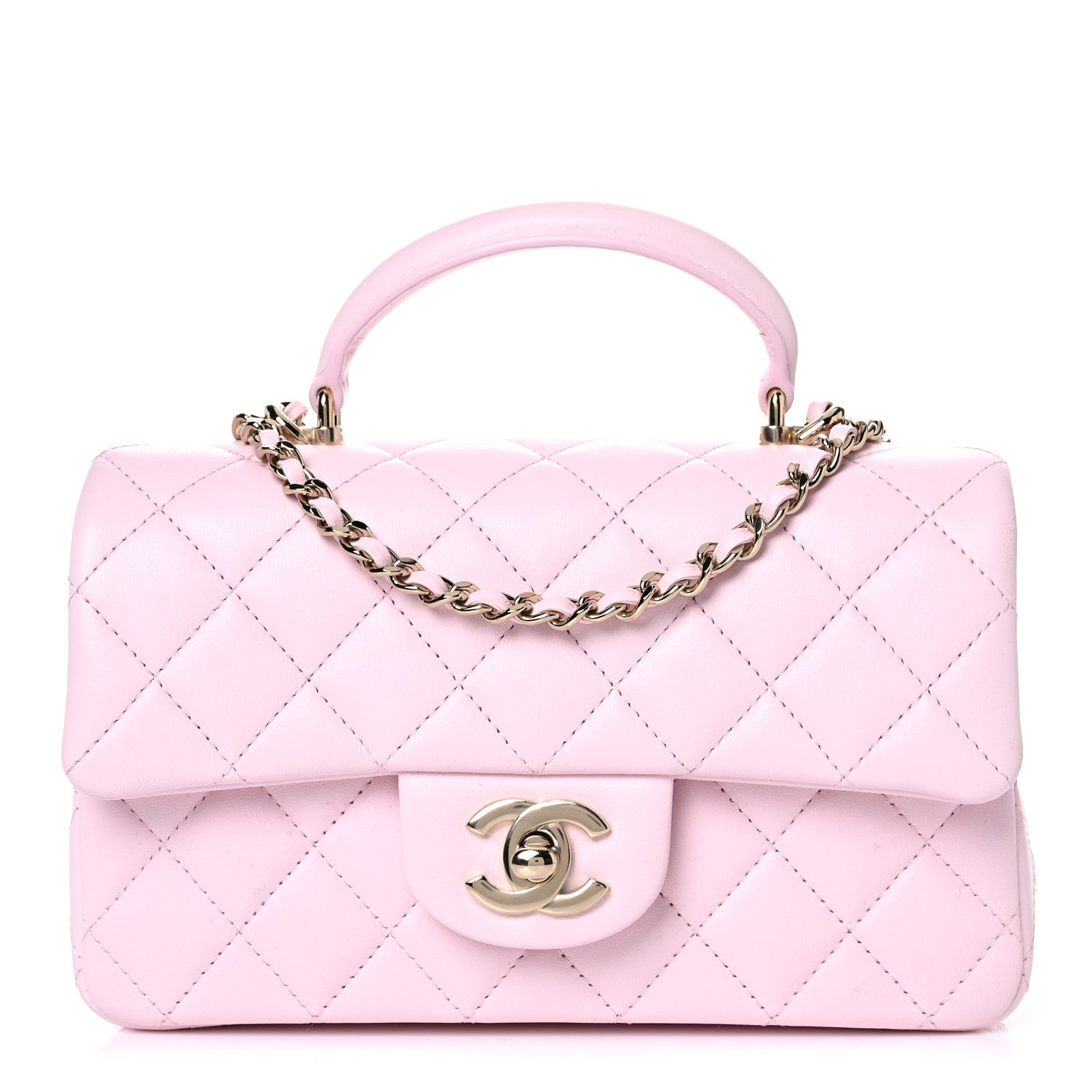 Chanel Lambskin Quilted Mini Top Handle Rectangular Flap Light Pink 1 of 9