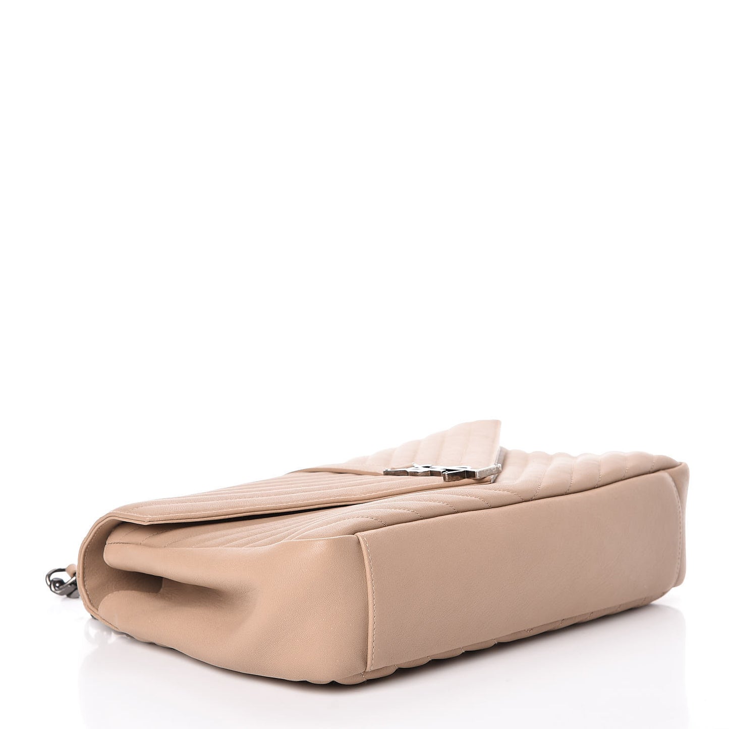 Sheepskin Matelasse Chevron Monogram Large College Satchel Beige