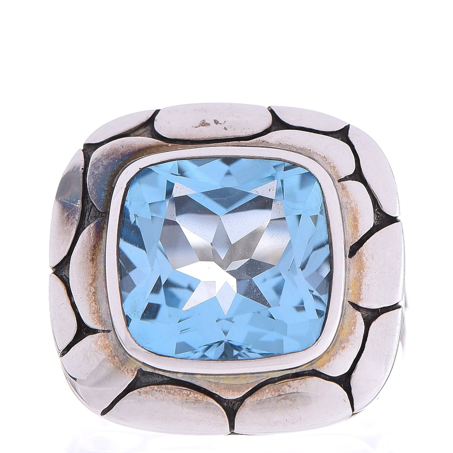 Sterling Silver Blue Topaz Batu Kali Large Square Ring 59.5 9