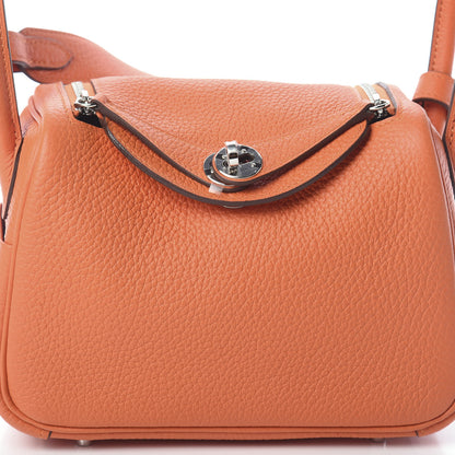 Hermes Taurillon Clemence Mini Lindy 20 Orange 7 of 9