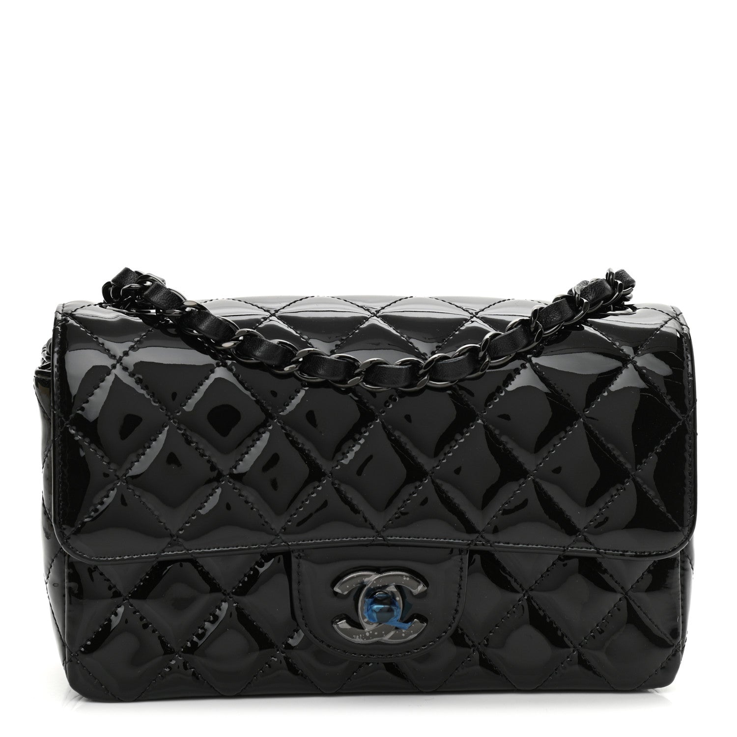 Chanel Patent Calfskin Quilted Mini Rectangular Flap So Black 1 of 10