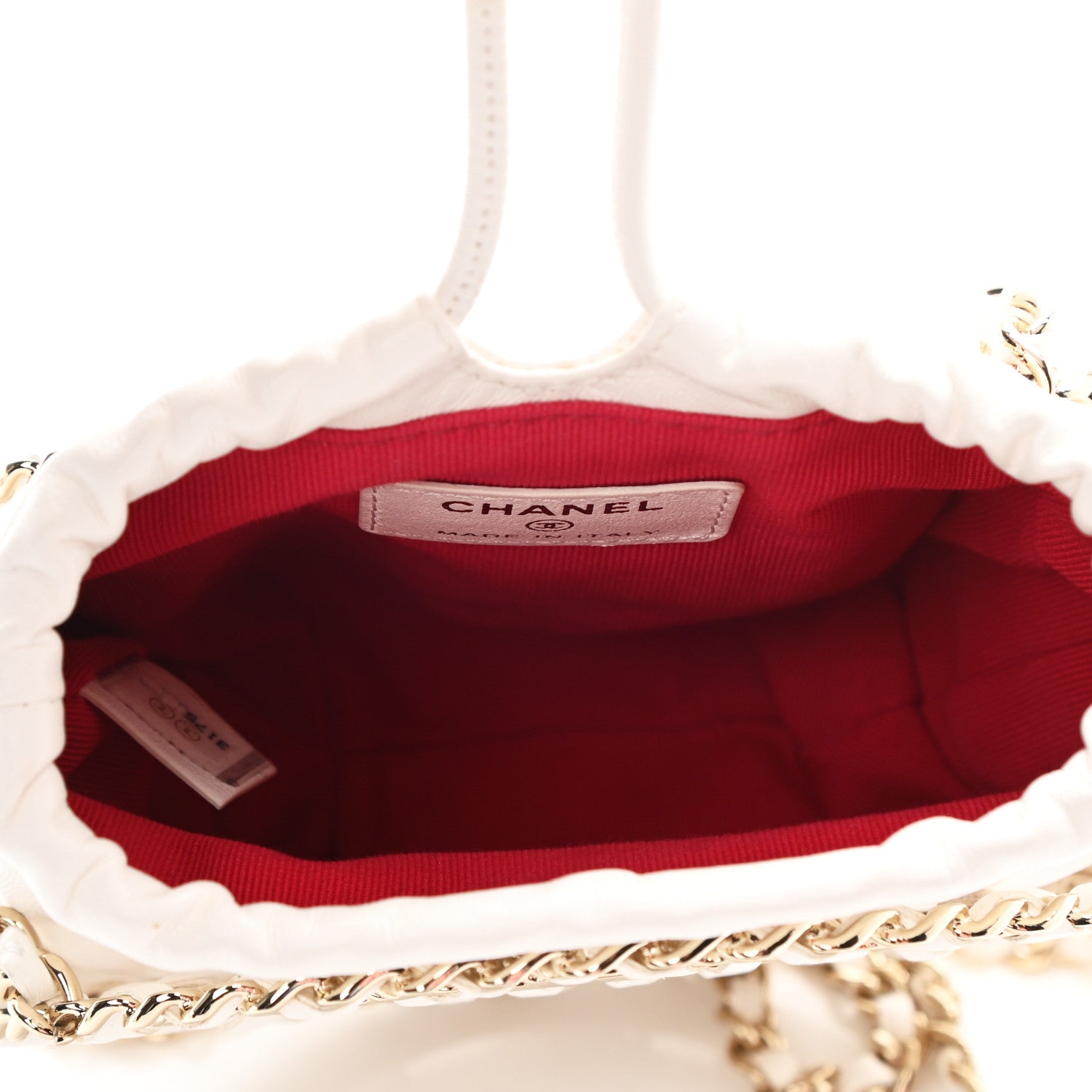 Chanel Lambskin Quilted Round Caged Chain Around Crossbody White 5 of 10