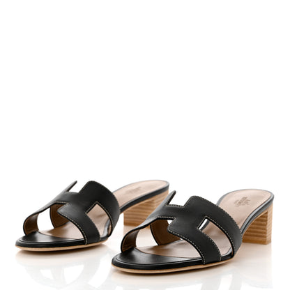 Hermes Calfskin Oasis Sandals 37 Black 3 of 9