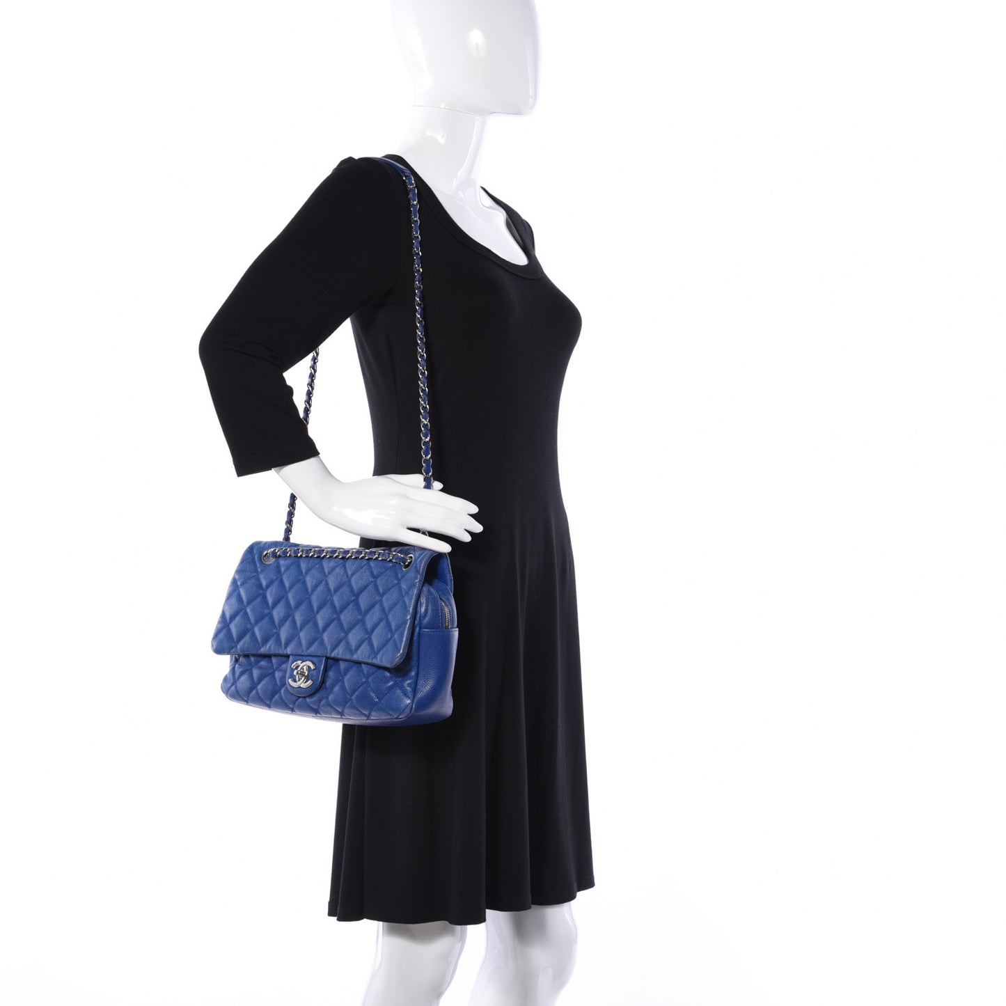 Caviar Quilted Jumbo Easy Flap Blue