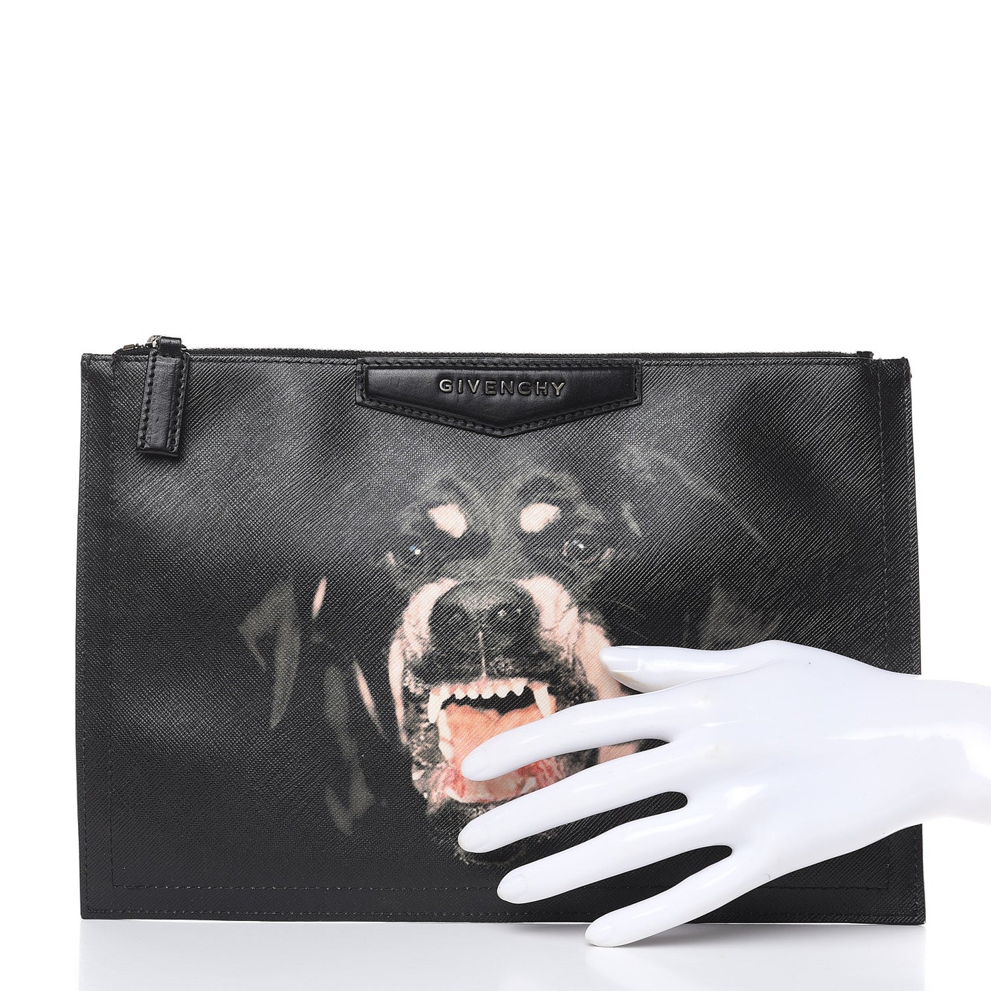Textured Coated Canvas Rottweiler Print Large Cosmetic Pouch Black