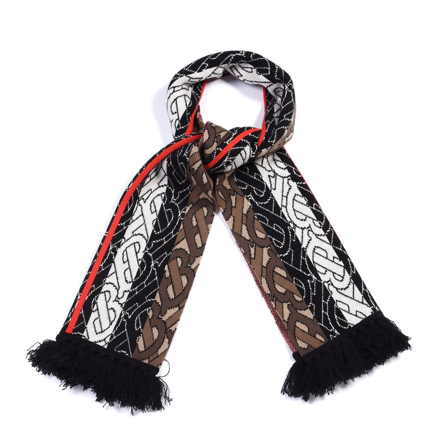 Burberry Cashmere TB Monogram Stripe Football Knit Scarf Bridle Brown 2 of 3