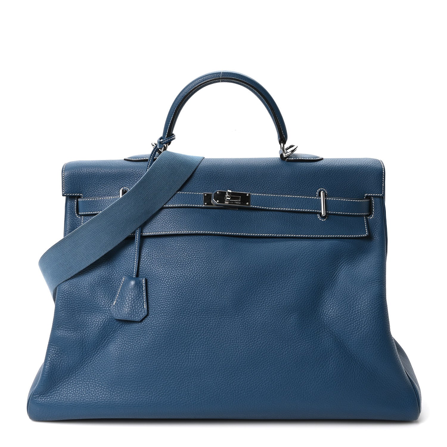 Hermes Taurillon Clemence Voyage Kelly 50  Bleu Agate 1 of 9
