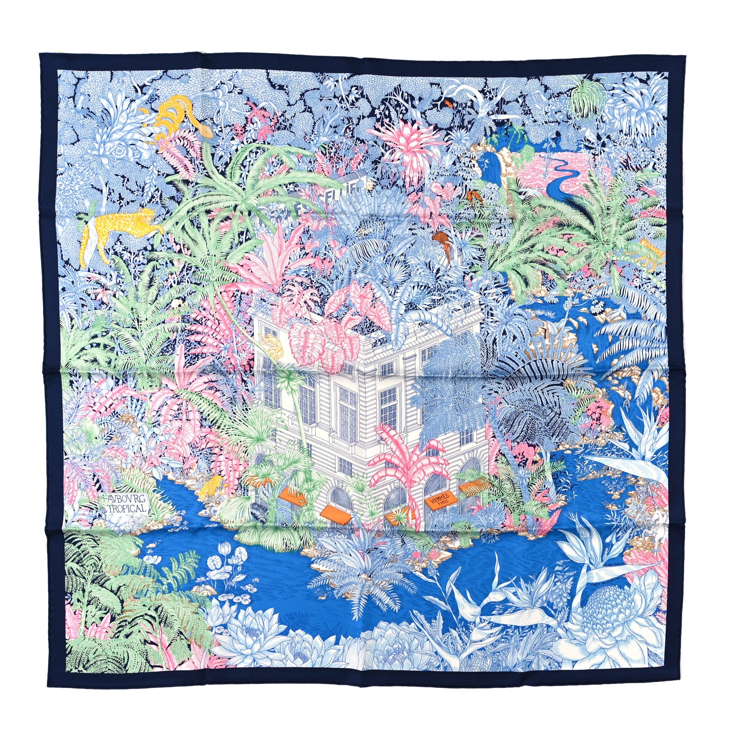 Hermes Silk Faubourg Tropical Scarf 90 Bleu Jean Vert Jaune Sofre 1 of 4