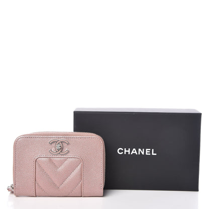 Chanel Metallic Caviar Chevron Quilted Vintage Mademoiselle Zip Coin Purse Pink 8 of 8