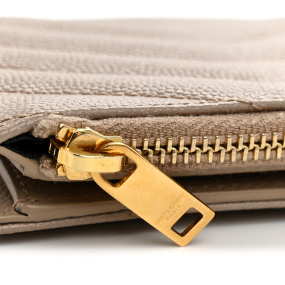 Saint Laurent Grain De Poudre Matelasse Chevron Monogram Zipped Card Case Dark Beige 8 of 8