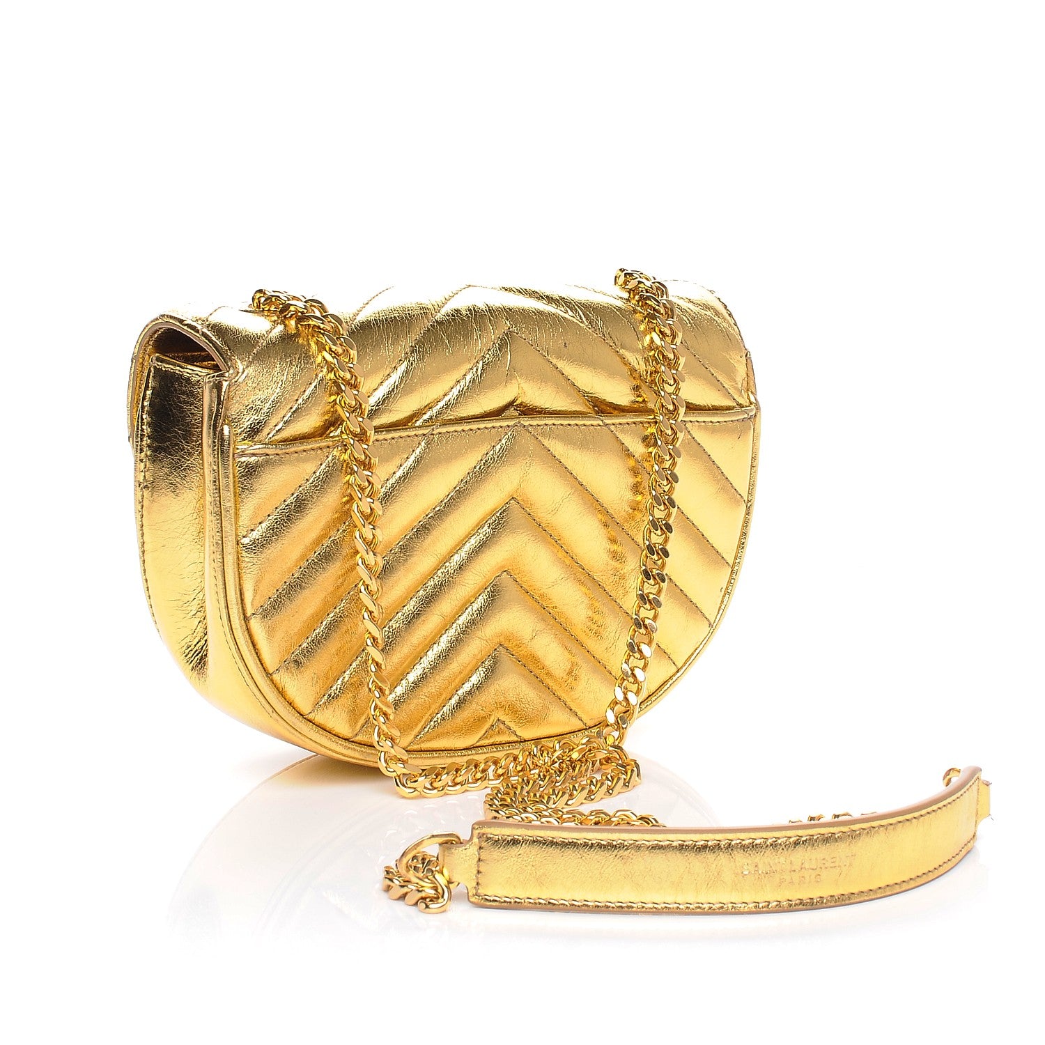 Saint Laurent Metallic Calfskin Matelasse Monogram Small Bubble Chain Crossbody Gold 3 of 6