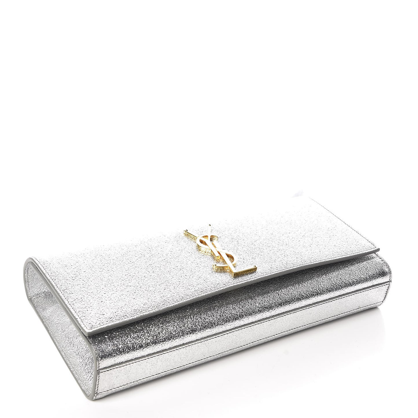 Textured Metallic Calfskin Classic Monogram Cassandre Clutch Silver