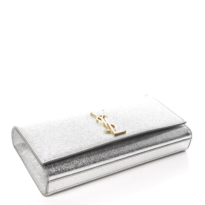 Saint Laurent Textured Metallic Calfskin Classic Monogram Cassandre Clutch Silver 4 of 9