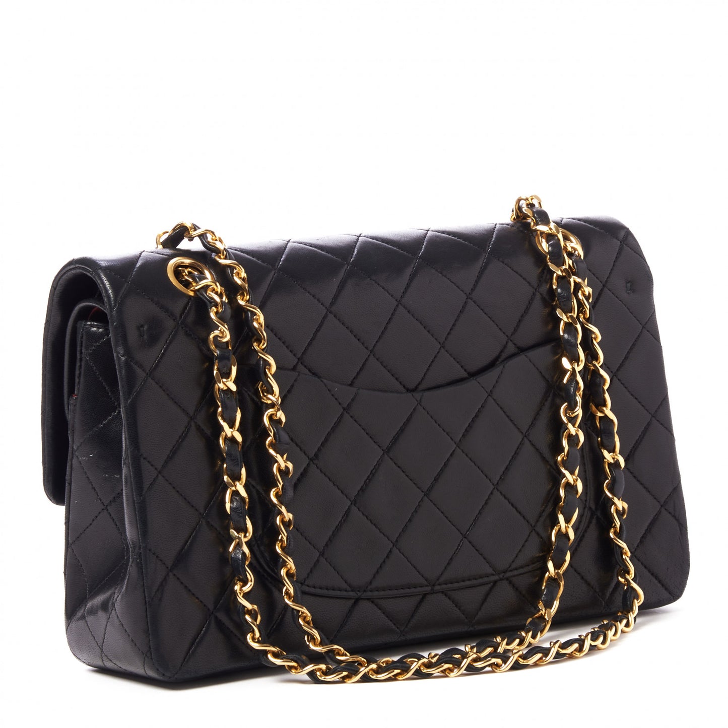 Lambskin Quilted Medium Double Flap Black