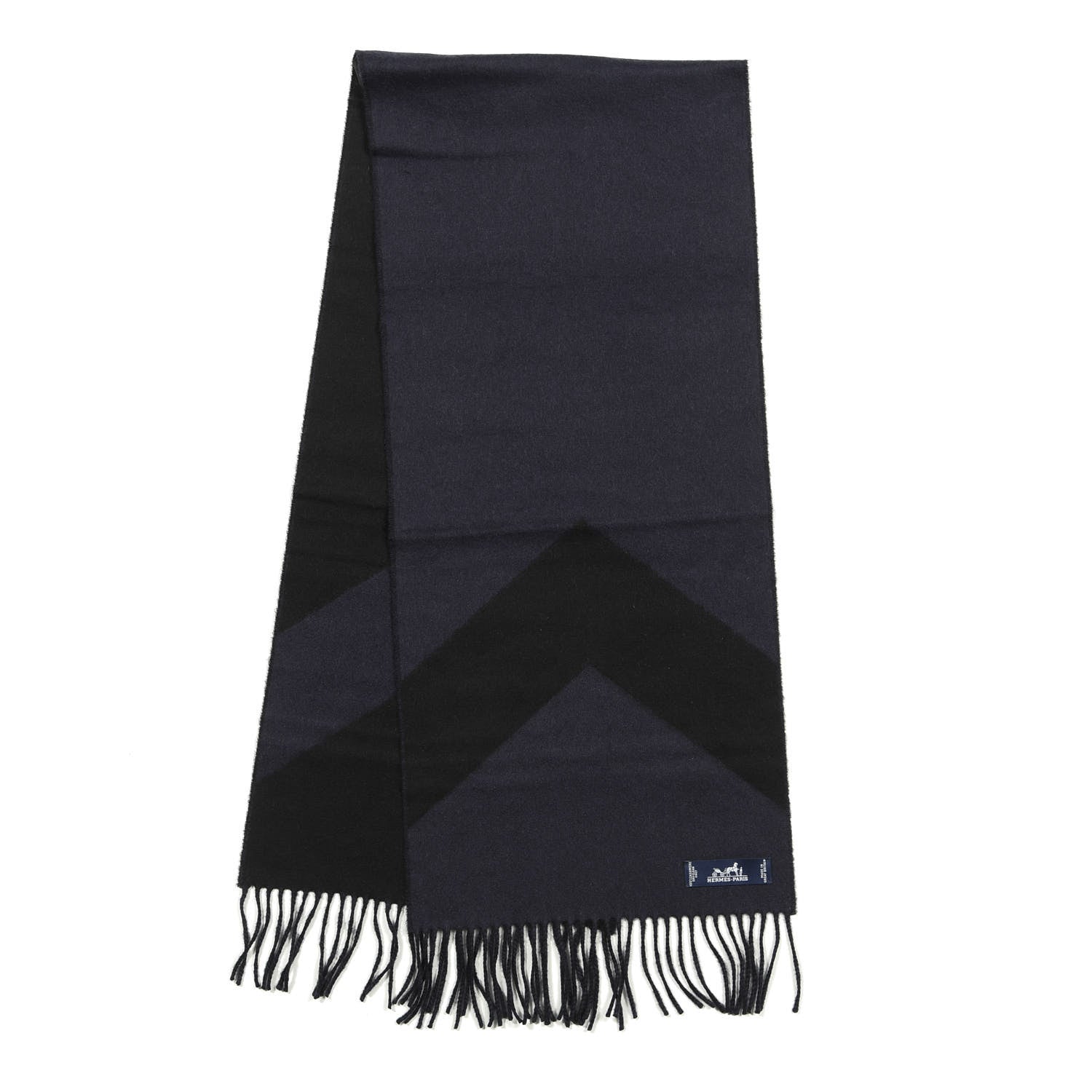 Hermes Cashmere Chevron Muffler Bleu Black 2 of 4