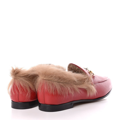 Gucci Malaga Kid Fur Womens Jordaan Loafers 37.5 Hibiscus Red Natural 4 of 7