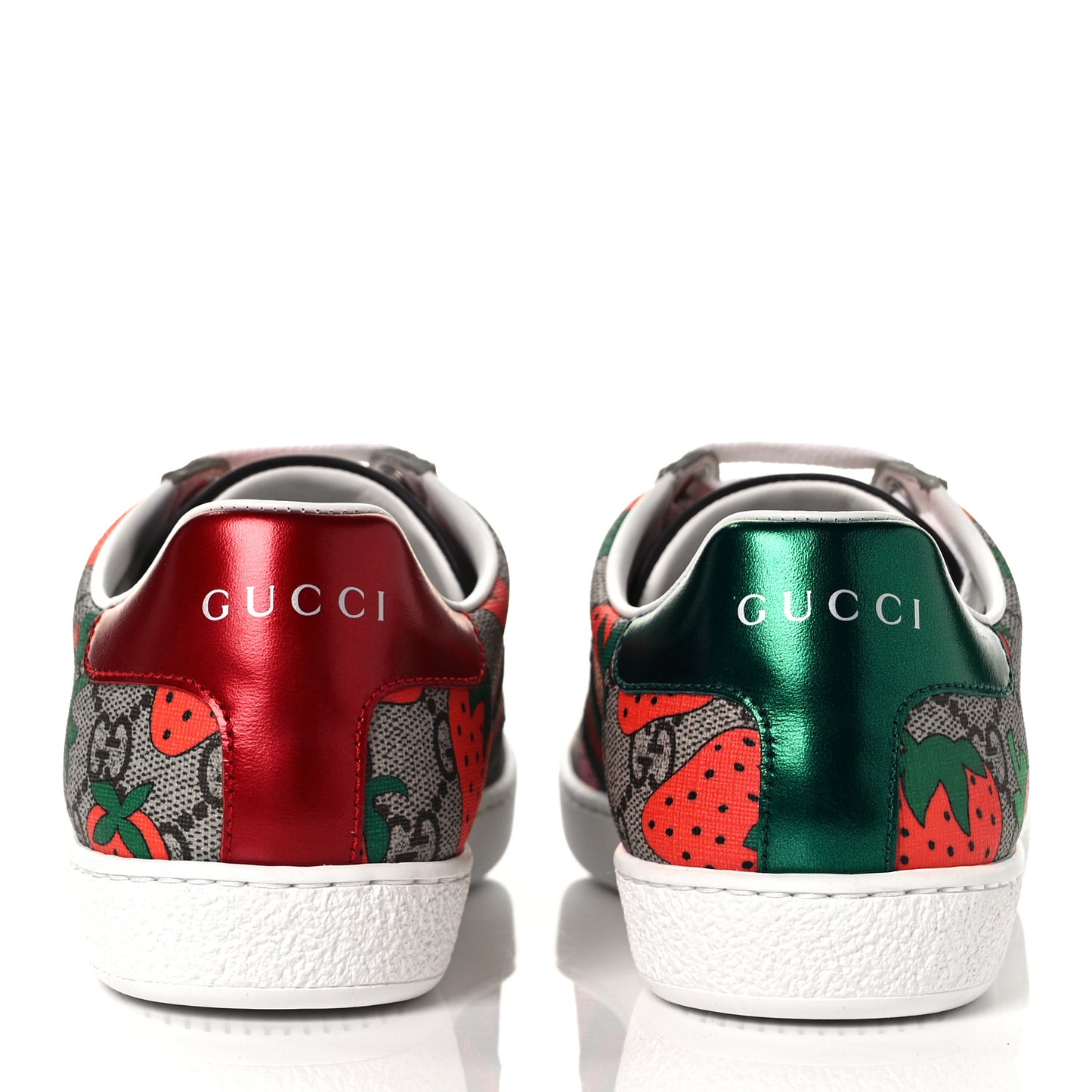 GG Supreme Monogram Strawberry Web Womens Ace Sneakers 35 Beige Multicolor Red Green