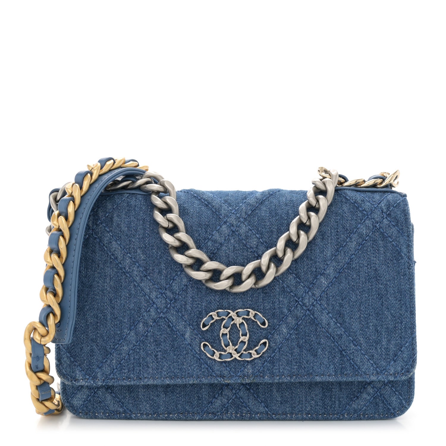 Chanel Denim Quilted Chanel 19 Wallet On Chain WOC Blue 1 of 11