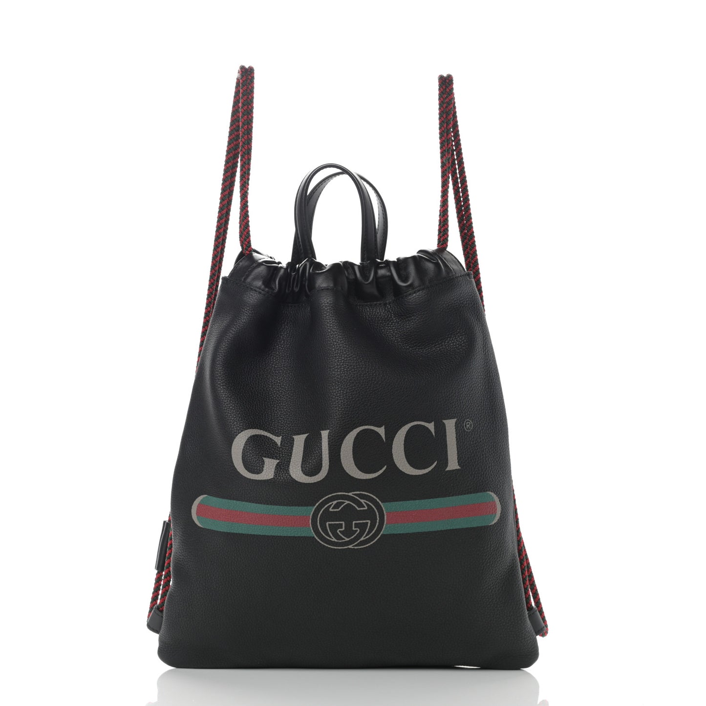 Calfskin Logo Drawstring Backpack Black