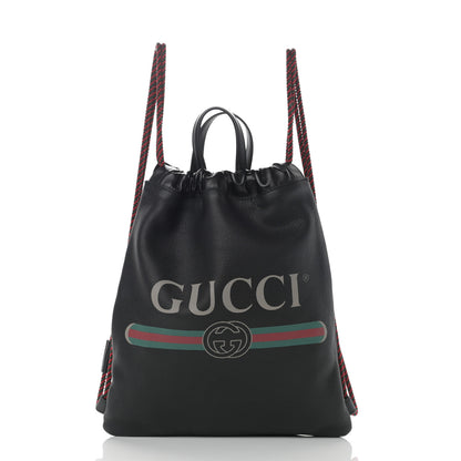 Gucci Calfskin Logo Drawstring Backpack Black 3 of 15